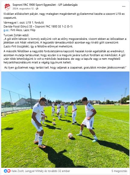 Forrás: Soproni FAC 1900 Sport Egyesület - UP Labdarúgás (Facebook oldal)