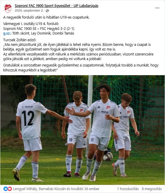 Forrás: Soproni FAC 1900 Sport Egyesület - UP Labdarúgás (Facebook oldal)