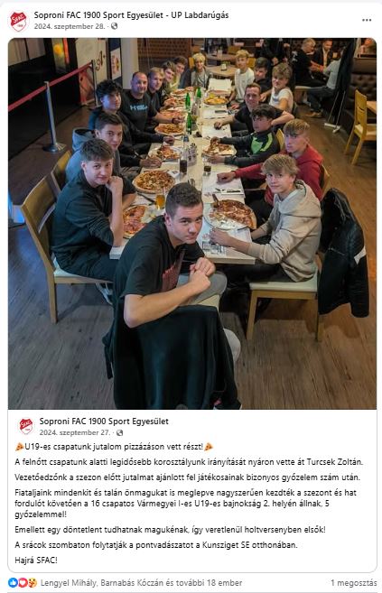 Forrás: Soproni FAC 1900 Sport Egyesület - UP Labdarúgás (Facebook oldal)