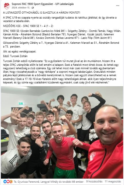 Forrás: Soproni FAC 1900 Sport Egyesület - UP Labdarúgás (Facebook oldal)