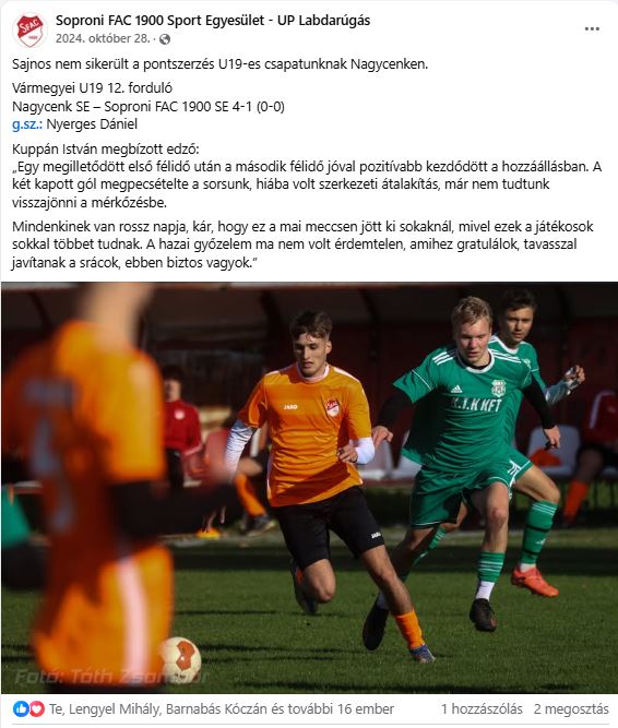 Forrás: Soproni FAC 1900 Sport Egyesület - UP Labdarúgás (Facebook oldal)