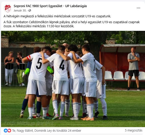Forrás: Soproni FAC 1900 Sport Egyesület - UP Labdarúgás (Facebook oldal)