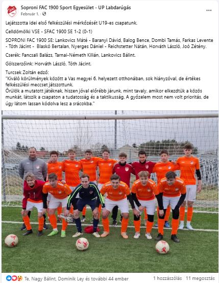 Forrás: Soproni FAC 1900 Sport Egyesület - UP Labdarúgás (Facebook oldal)
