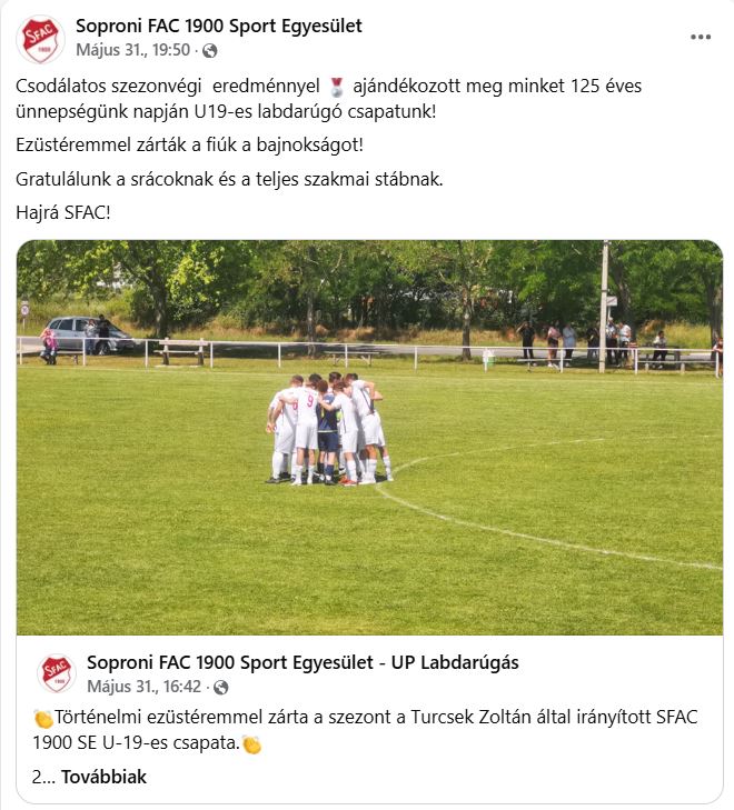 Forrás: Soproni FAC 1900 Sport Egyesület - UP Labdarúgás (Facebook oldal)