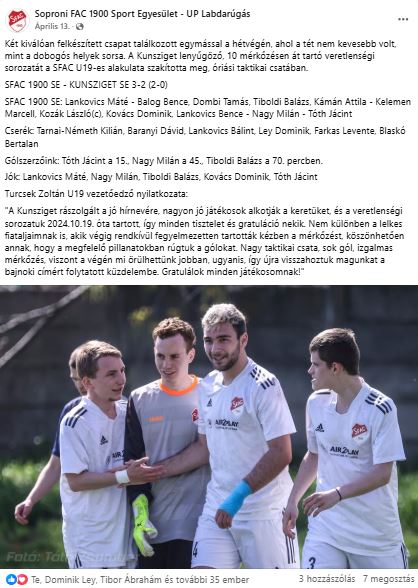 Forrás: Soproni FAC 1900 Sport Egyesület - UP Labdarúgás (Facebook oldal)