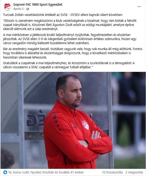 Forrás: Soproni FAC 1900 Sport Egyesület - UP Labdarúgás (Facebook oldal)