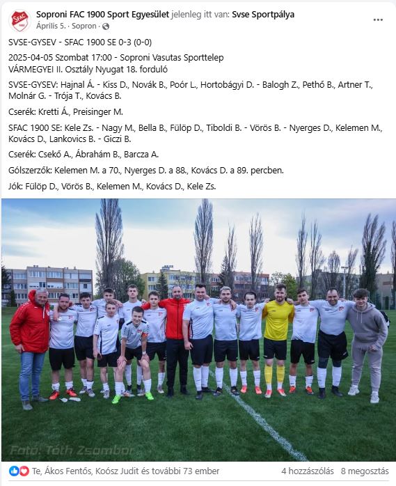 Forrás: Soproni FAC 1900 Sport Egyesület - UP Labdarúgás (Facebook oldal)