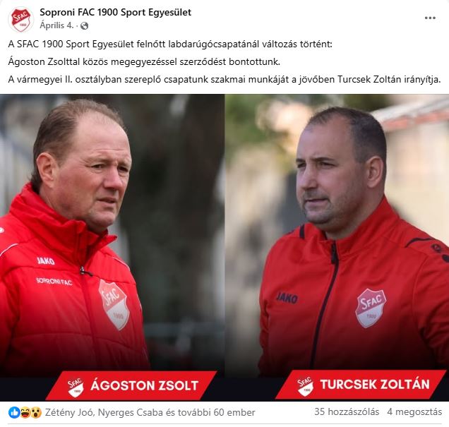 Forrás: Soproni FAC 1900 Sport Egyesület - UP Labdarúgás (Facebook oldal)